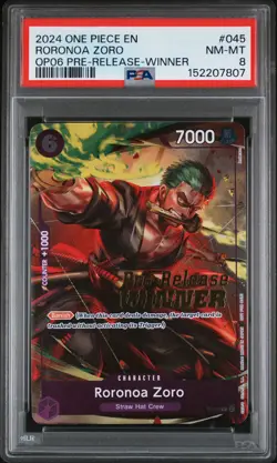 2024 ONE PIECE PROMOS WINGS OF THE CAPTAIN PRE-RELEASE-WINNER RORONOA ZORO PSA 8 - Image 1