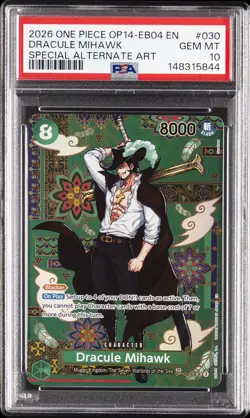 2026 ONE PIECE THE AZURE SEA'S SEVEN SPECIAL ALT ART #030 DRACULE MIHAWK PSA 10 - Image 1