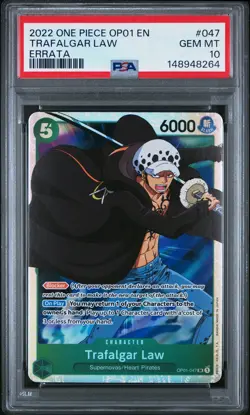 2022 ONE PIECE OP01-ROMANCE DAWN ERRATA #047 TRAFALGAR LAW PSA 10 - Image 1