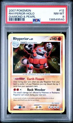 2007 POKEMON CARD DIAMOND & PEARL #12 RHYPERIOR-HOLO PSA 8 SWIRL POP 36 🔥 - Image 1