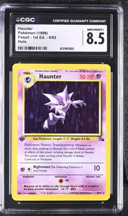 CGC 8.5 NM/MINT+ Haunter 6/62 Fossil 1st Edition Holo Pokemon Card - Image 1