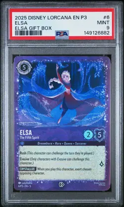2025 DISNEY LORCANA EN P3-PROMO ELSA GIFT BOX #6 ELSA THE FIFTH SPIRIT PSA 9 - Image 1