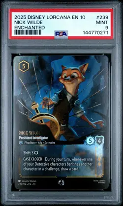 2025 DISNEY LORCANA EN 10-WHISPERS IN THE WELL ENCHANTED #239 NICK WILDE PSA 9 - Image 1