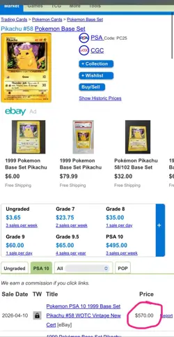 Pikachu 58/102 yellow cheeks Graded 10 Near Mint PGC pokemon card 1999 rare - Image 4