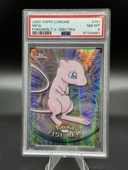 2000 Pokemon Game Topps Chrome TV Mew #151 Series 2 Spectra Variant PSA 8 Pop 6 - Image 1