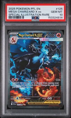 2025 POKEMON PFL EN-PHANTASMAL FLAMES #125 MEGA CHARIZARD X EX PSA 10 - Image 1