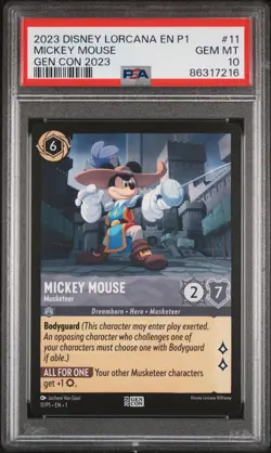 2023 DISNEY LORCANA EN P1-PROMO GEN CON 2023 #11 MICKEY MOUSE MUSKETEER PSA 10 - Image 1