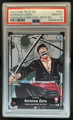 2023 One Piece Premium Card 25th Ed Roronoa Zoro #OP01-001 PSA 10 - Image 1