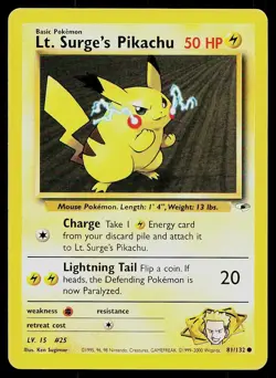 Pokemon Card Gym Heroes Lt. Surge's Pikachu 81/132 Unlimited Common - Image 1