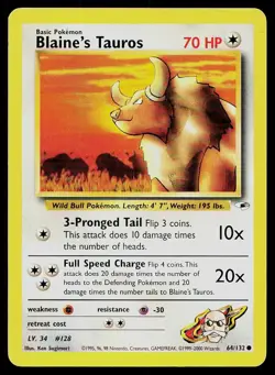 Pokemon Card Gym Heroes Blaine's Tauros 64/132 Unlimited Common - Image 1