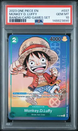 2023 ONE PIECE PROMOS BANDAI CARD GAMES SET #037 MONKEY D. LUFFY PSA 10 - Image 1