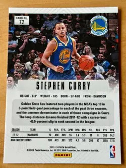 Stephen Curry 2012-13 Panini 1st Prizm Warriors #72 Mint - Image 2