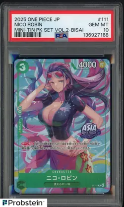 PSA 10 One Piece TCG EXCLUS VE Asia Mini Tin Vol 2 Nico Robin Promo Foil P-111 - Image 1
