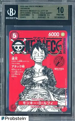 2025 One Piece Promos 20th ArNiversary St21014 Monkey D. Luffy BGS 10 PRISTINE - Image 1