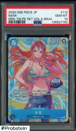 PSA 10 One Piece TCG EXCLUS VE Asia MiniTi Vol 2 Nami Promo Foil P-112 - Image 1