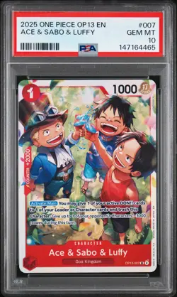 2025 ONE PIECE OP13-CARRYING ON HIS WILL #007 ACE & SABO & LUFFY PSA 10 - Image 1