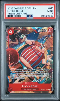 2025 ONE PIECE OP11-A FIST OF DIVINE SPEED TREASURE RARE #015 LUCKY ROUX PSA 9 - Image 1