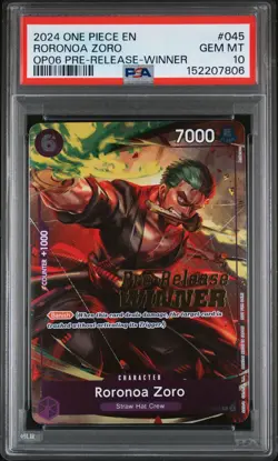 2024 ONE PIECE PROMOS PRE-RELEASE-WINNER #045 RORONOA ZORO PSA 10 - Image 1