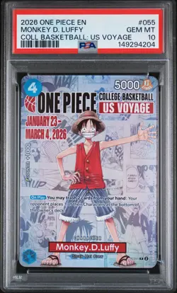 2026 ONE PIECE PROMOS COLLEGE BASKETBALL: US VOYAGE #055 MONKEY D. LUFFY PSA 10 - Image 1