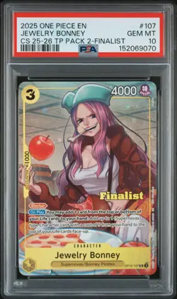 2025 ONE PIECE CHAMPIONSHIP 25-26 TOP PLAYER PACK 2 #107 JEWELRY BONNEY PSA 10 - Image 1