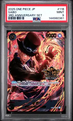 2025 ONE PIECE JAPANESE 3RD ANNIVERSARY SET #118 SABO PSA 9 - Image 1
