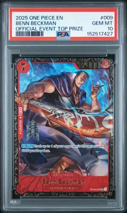 2025 ONE PIECE PROMOS OFFICIAL EVENT TOP PRIZE #009 BENN BECKMAN PSA 10 - Image 1