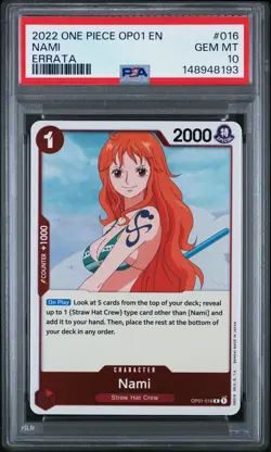 2022 ONE PIECE OP01-ROMANCE DAWN ERRATA #016 NAMI PSA 10 - Image 1