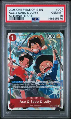 2025 ONE PIECE OP13-CARRYING ON HIS WILL ALTERNATE ART ACE & SABO & LUFFY PSA 10 - Image 1