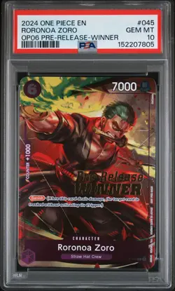 2024 ONE PIECE PROMOS PRE-RELEASE-WINNER #045 RORONOA ZORO PSA 10 - Image 1