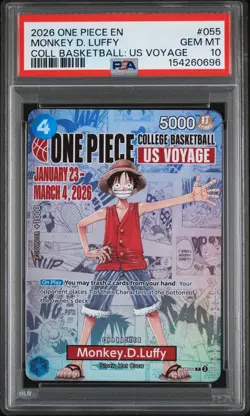 2026 ONE PIECE PROMOS COLLEGE BASKETBALL: US VOYAGE #055 MONKEY D. LUFFY PSA 10 - Image 1