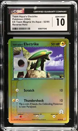 CGC 10 GEM MINT Team Aqua's Electrike 52/95 Vs Magma REVERSE HOLO Pokemon Card - Image 1