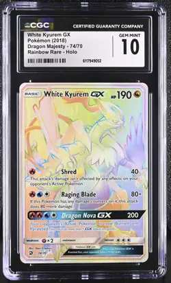 CGC 10 White Kyurem GX Dragon Majesty 74/70 Rainbow Rare Holo Pokemon Card - Image 1