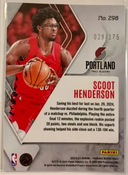 2023-24 Panini Phoenix Scoot Henderson Rookie Parallel #298 Blazers /175 - Image 2