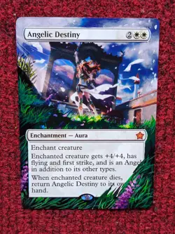 Angelic Destiny 565 MTG Foundations Hand Painted Borderless Extended Altered Art - Image 1