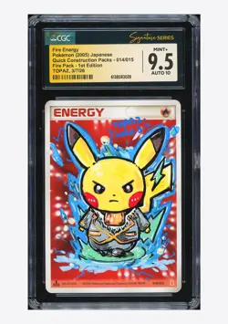 Pokemon CGC 9.5 AUTO 10 Fire Energy Pikachu Topaz 2005 014/015 Fire Pack 1ED JPN - Image 1