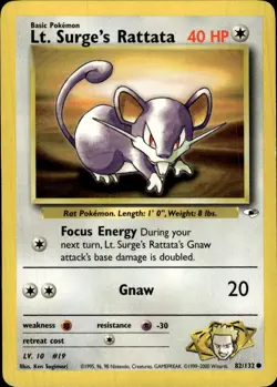 Pokemon Gym Heroes #082/132 Lt. Surge's Rattata Common Moderately played B - Image 1