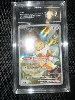 Eevee 173 Black Star Promo Prismatic Evolutions POKEMON CENTER TAG MINT 9 - Image 1