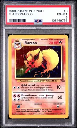 1999 Pokemon Jungle FLAREON HOLO PSA 6 EX-MT #3/64 WOTC Vintage - Image 2