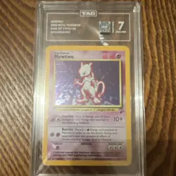 Pokemon Mewtwo 10/130 Base Set 2 Holo Rare TAG 7 Wizards 2000 Holo - Image 1
