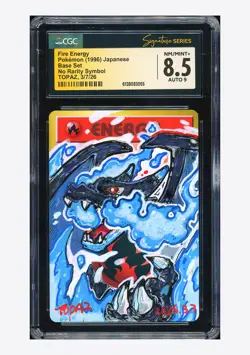 Pokemon CGC 8.5 AUTO 9 Fire Energy No Rarity Charizard Topaz 1996 Base Set JPN - Image 1