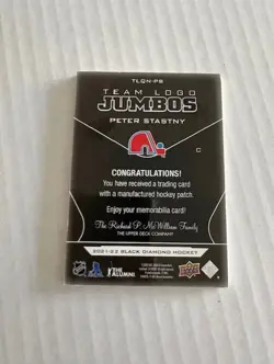 2021-22 Upper Deck Black Diamond Team Logo Jumbos Patch 15/15 PETER STASTNY - Image 2