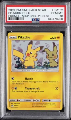 2019 POKEMON SM BLACK STAR PROMO #SM162 PIKACHU-HOLO PSA 10 - Image 1