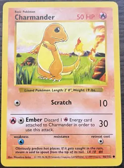Charmander 046/102 Pokemon TCG WOTC Base Set Shadowless Common NEAR MINT NM - Image 1