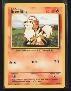 Growlithe 28/102 Uncommon Base Set Unlimited Pokemon Lightly Played - Image 1