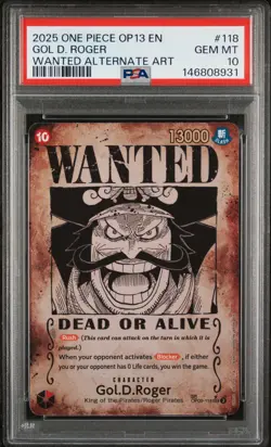 2025 One Piece Op13-118 Carrying His Will Gol D Roger Wanted Alt Art PSA 10 #118 - Image 1