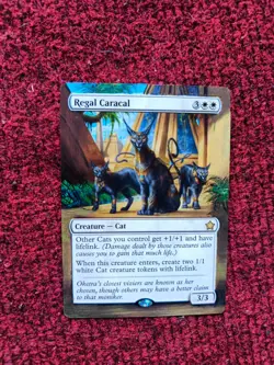 Regal Caracal MTG Foundations Hand Painted Borderless Extended Full Altered Art - Image 1