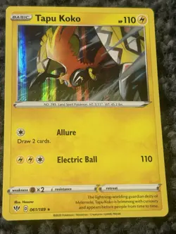 Tapu Koko 061/189 Holographic Rare Darkness Ablaze Pokemon TCG Near Mint - Image 1