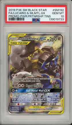 2019 Pokemon SWSH Black Star Promo Lucario & Melmetal GX Full Art #SM192 PSA 10 - Image 1