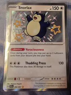 Pokemon TCG Snorlax 202/091 SV: Paldean Fates Shiny Rare Holo Baby Shiny - Image 1