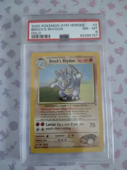 2000 Pokemon Gym Heroes Brock's Rhydon 002/132 PSA8 NM-MT Holo - Image 1